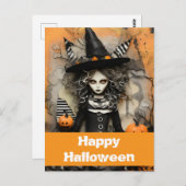 Halloweenheks met pompoenen briefkaart (Voorkant / Achterkant)