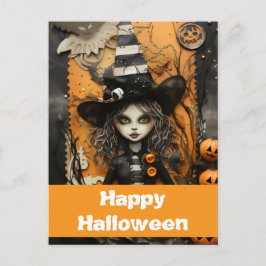 Halloweenheks met pompoenen briefkaart