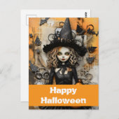 Halloweenheks met pompoenen briefkaart (Voorkant / Achterkant)