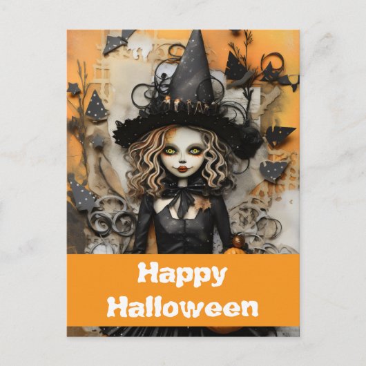 Halloweenheks met pompoenen briefkaart (Voorkant)