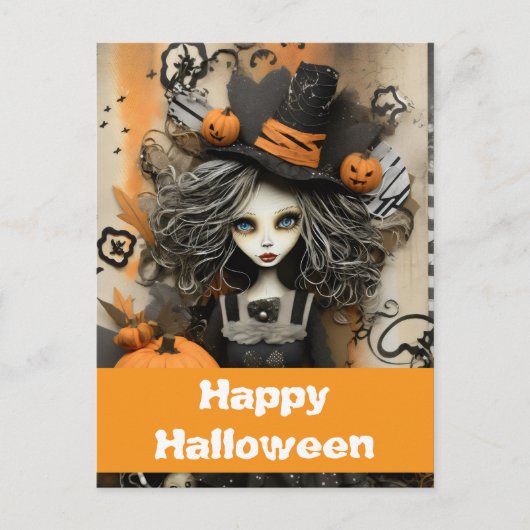 Halloweenheks met pompoenen briefkaart (Voorkant)