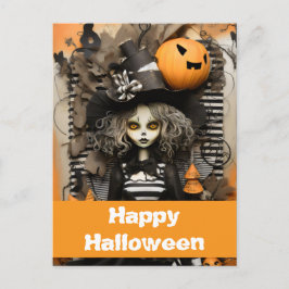 Halloweenheks met pompoenen briefkaart