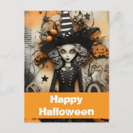 Halloweenheks met pompoenen briefkaart
