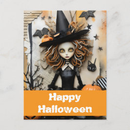 Halloweenheks met pompoenen briefkaart