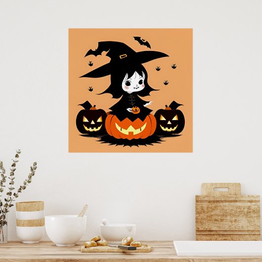 Halloweenheks met pompoenen poster (Keuken)