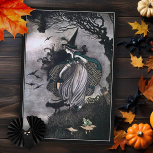 Halloweenheks met zwarte kat en vleermuizen kaart