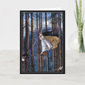 Halloweenheks met zwarte kat op bezems kaart (Voorkant)