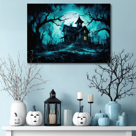 Halloweenhuis bij Blue Dusk Canvas Afdruk