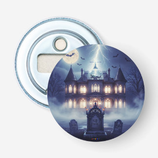Halloweenhuis met Frankie, donkerblauw Button Flesopener