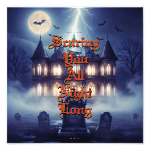 Halloweenhuis met Frankie, donkerblauw Foto Afdruk