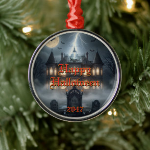 Halloweenhuis met Frankie, donkergrijs Metalen Ornament