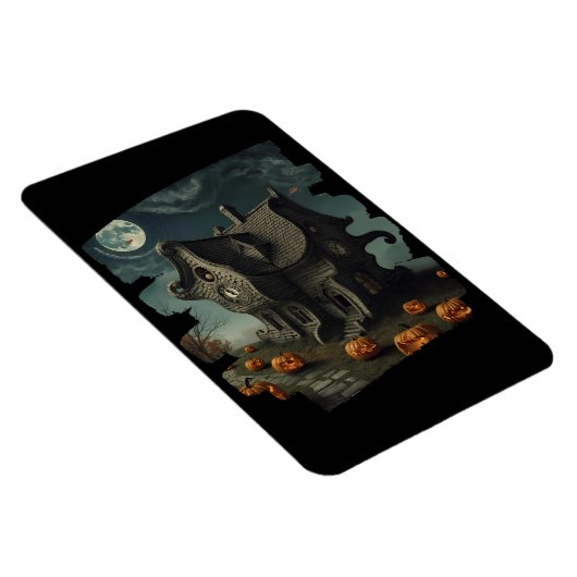 Halloweenhuis met pompoenen en volle maan magneet (Rechterzijde)