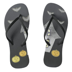 Halloweenhuis, Zwarte katten, Vleermuizen, Pompoen Teenslippers