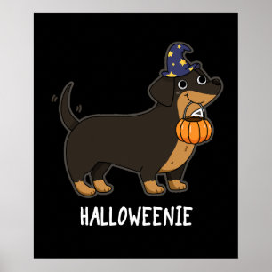 Halloweenie Grappige Worst Hond Pun Donkere BG Poster
