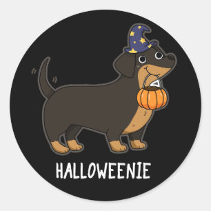 Halloweenie Grappige Worst Hond Pun Donkere BG Ronde Sticker