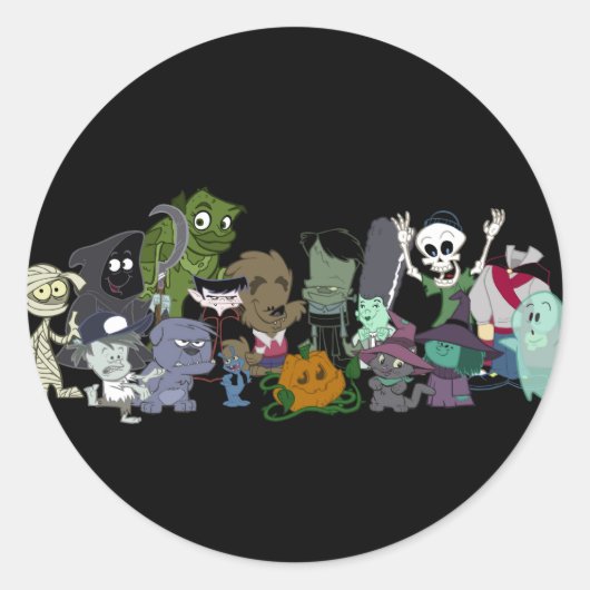 Halloweenies groepsfoto ronde sticker (Voorkant)