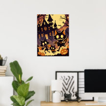 Halloweenkatten bij het spookhuis