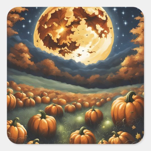 Halloweenlandschap Vierkante Sticker (Voorkant)
