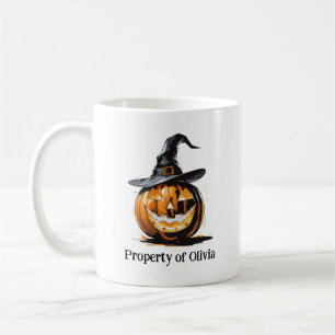 Halloweenpompoen met heksenhut koffiemok