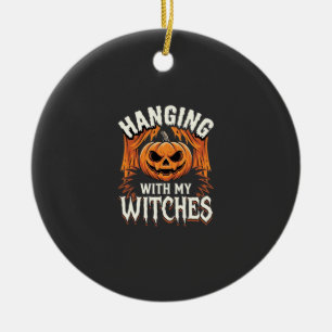 Halloweenpompoen met mijn heksen keramisch ornament