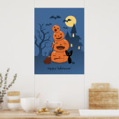 Halloweenpompoenen en Zwarte Kat Poster (Keuken)