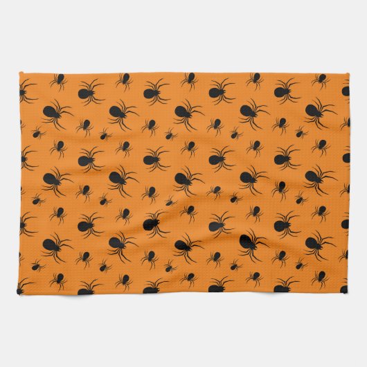 Halloweenspinnen zwart en Sinaasappel Theedoek (Horizontaal)