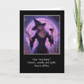 Halloweenwijn en  heks Custom Name Kaart (Voorkant)