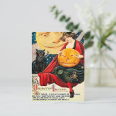 Hallowen heks pompoen zwarte kat  briefkaart (Staand voorkant)