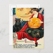 Hallowen heks pompoen zwarte kat  briefkaart (Voorkant / Achterkant)