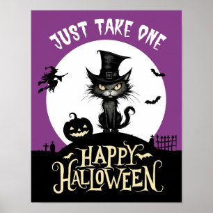 Hallowen snoep zwarte kat neem gewoon een veranda poster