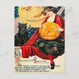 Hallowen sorcière citrouille chat noir carte posta