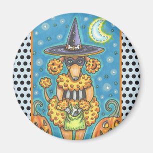 HALLOWEWEEN CITROUILLE POODLE, CHIEN MAGNET Round