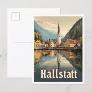 Hallstatt Austria Art Vintage Travel Illustratie Briefkaart