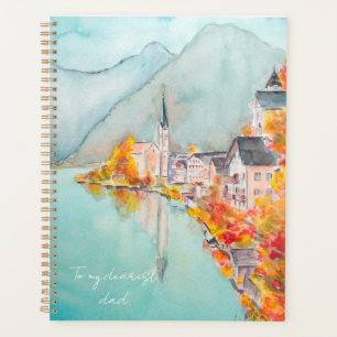 Hallstatt peint à la main en aquarelle d'automne