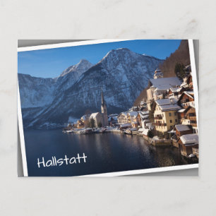 Hallstatt stad in de winter in de sneeuw briefkaart