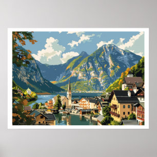 Hallstatt, Vintage Oostenrijk Poster