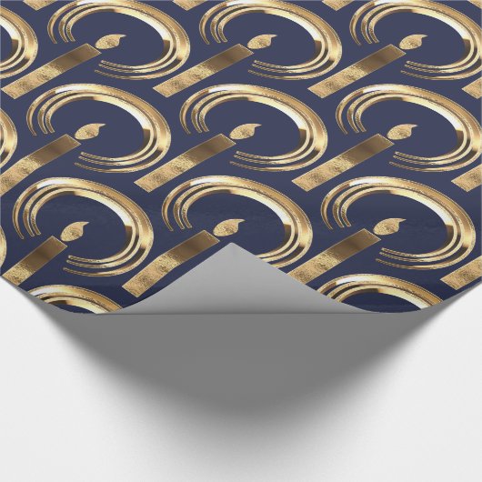 Halo rond Candle Flame Pattern Blue en Gold Cadeaupapier (Hoek)