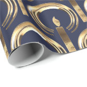 Halo rond Candle Flame Pattern Blue en Gold Cadeaupapier (Rol Hoek)