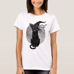 Haloween Black cat witch and moon T-shirt