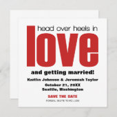 Hals over kop Save the Date-uitnodiging, rood Kaart (Voorkant / Achterkant)