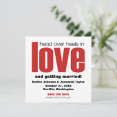 Hals over kop Save the Date-uitnodiging, rood Kaart (Staand voorkant)