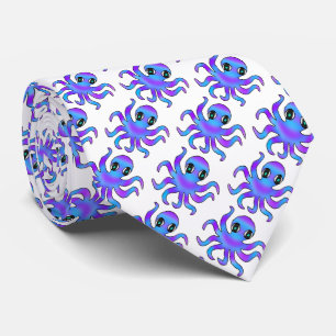 Halsdoek (wit) - Blauwe Paarse Octopus Stropdas