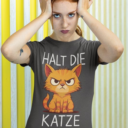 Halt die Katze Wütende Katzencartoon T-shirt