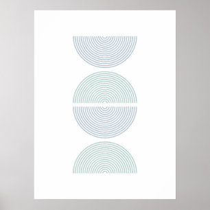 Halve blauwe en groene kleurencirkels Minimale art Poster