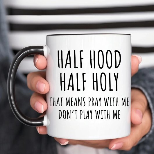 Halve capuchon half Holy Funny Christelijk Mok