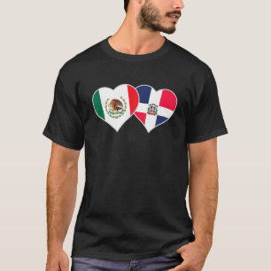 Halve Dominicaanse Half Mexicaanse Vlag Hart Domin T-shirt