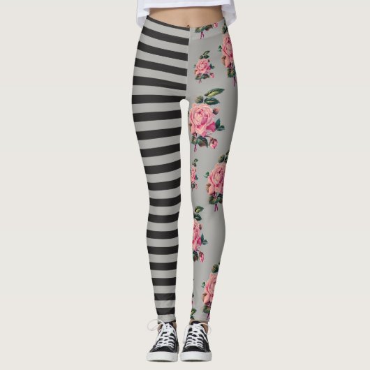 Halve en halve streep en Roos Leggings (Voorkant)
