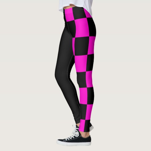 Halve en halve zwarte en Roze cheques Leggings (Links)