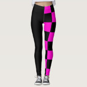 Halve en halve zwarte en Roze cheques Leggings (Voorkant)