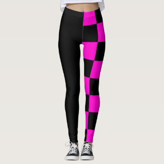 Halve en halve zwarte en Roze cheques Leggings